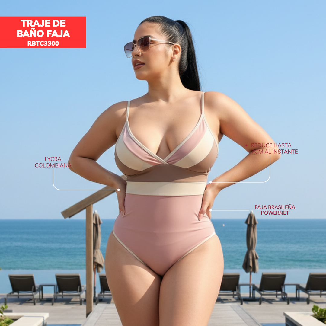TRAJE DE BAÑO CON FAJA - COLECCION MODA RBTC3300 TRICOLOR2 (ENTREGA INMEDIATA)
