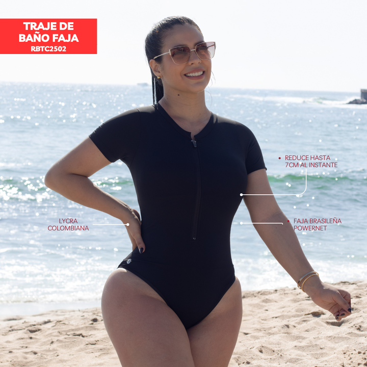 TRAJE DE BAÑO CON FAJA- EXCLUSIVE RBTC2502 NEGRO (ENTREGA INMEDIATA)