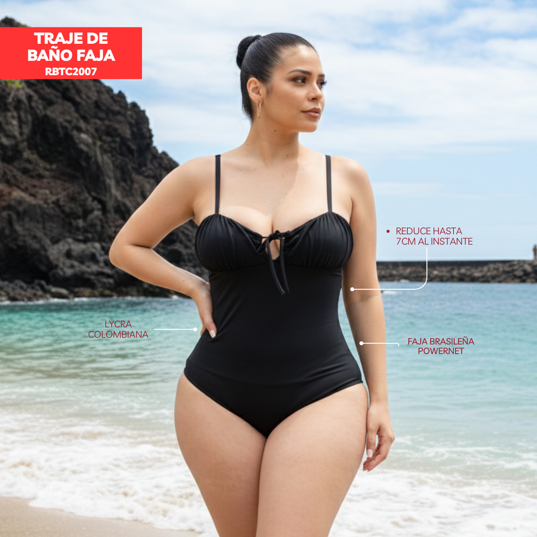 TRAJE DE BAÑO CON FAJA - COLECCION CASUAL RBTC2007 NEGRO (STOCK FABRICA)