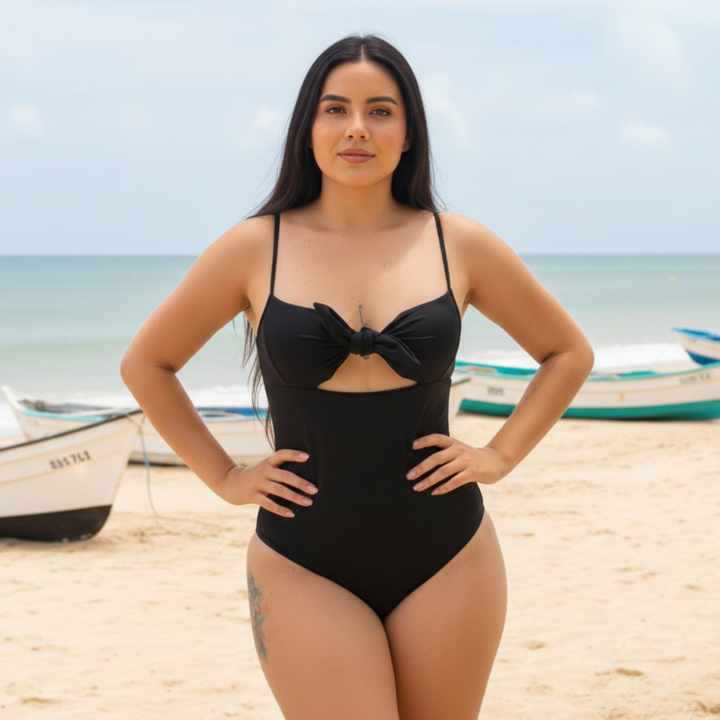TRAJE DE BAÑO CON FAJA - COLECCION MODA RBTC9004 NEGRO (ENTREGA INMEDIATA)