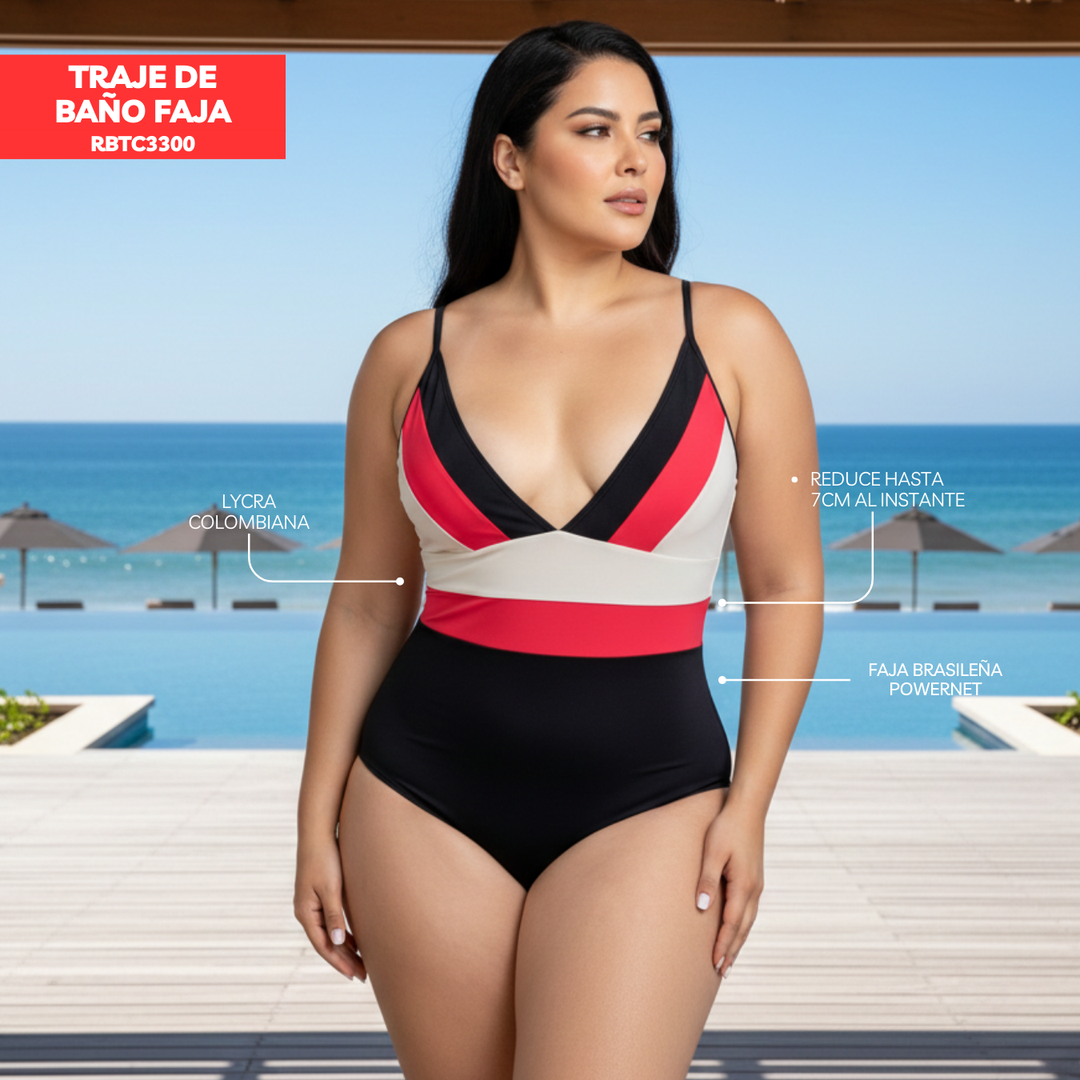 TRAJE DE BAÑO CON FAJA - COLECCION MODA RBTC3300 TRICOLOR3 (ENTREGA INMEDIATA)
