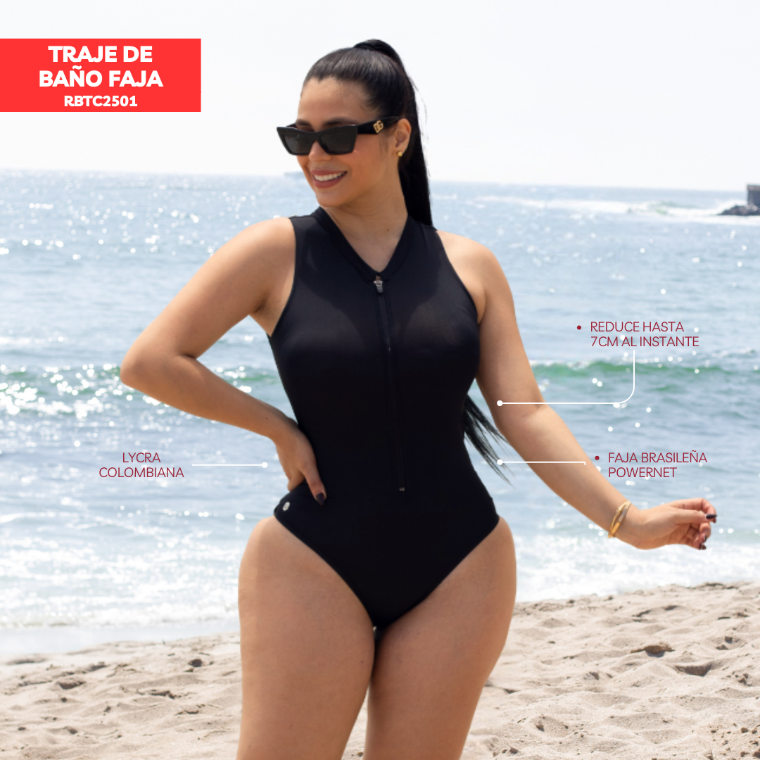TRAJE DE BAÑO CON FAJA- EXCLUSIVE RBTC2501 NEGRO (ENTREGA INMEDIATA)