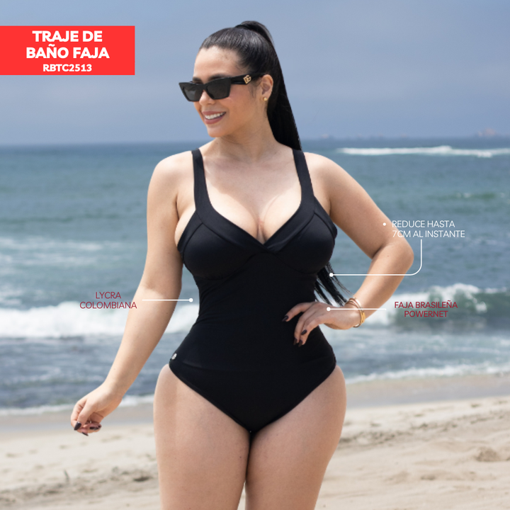TRAJE DE BAÑO CON FAJA- EXCLUSIVE RBTC2513 NEGRO (ENTREGA INMEDIATA)