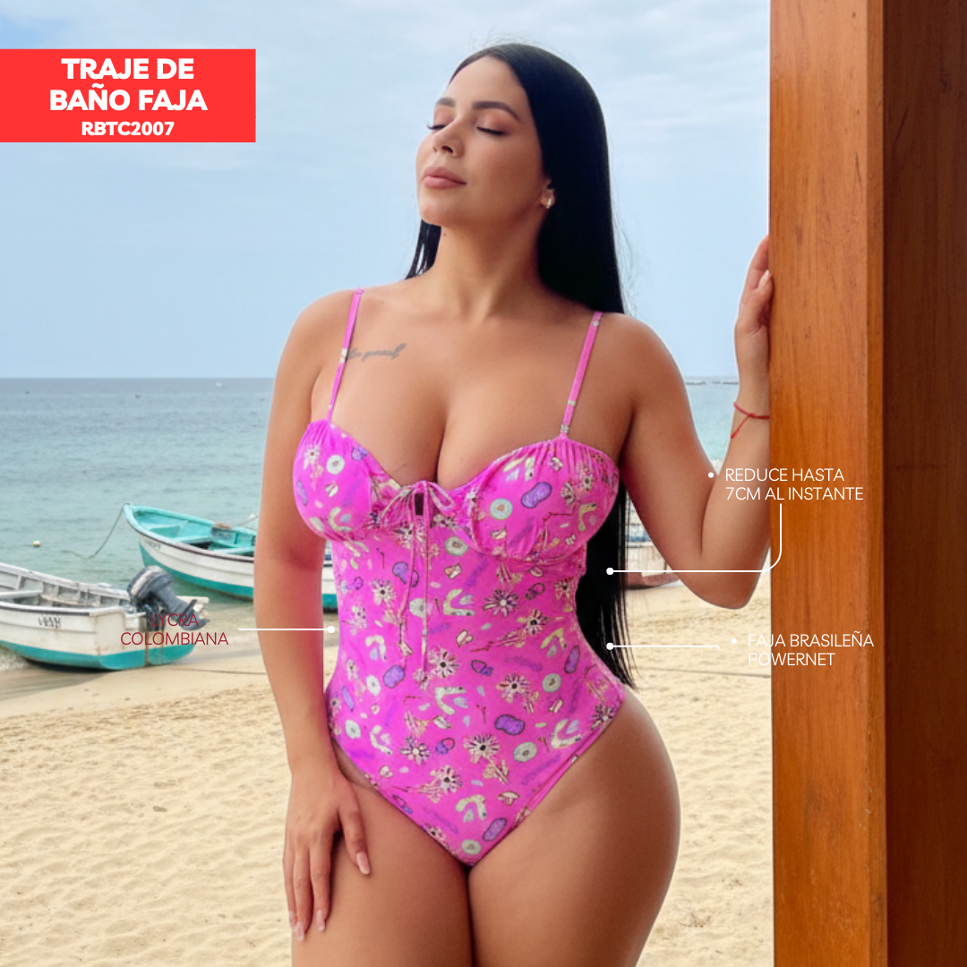 TRAJE DE BAÑO CON FAJA - COLECCION CASUAL RBTC2007 PINK (STOCK FABRICA)