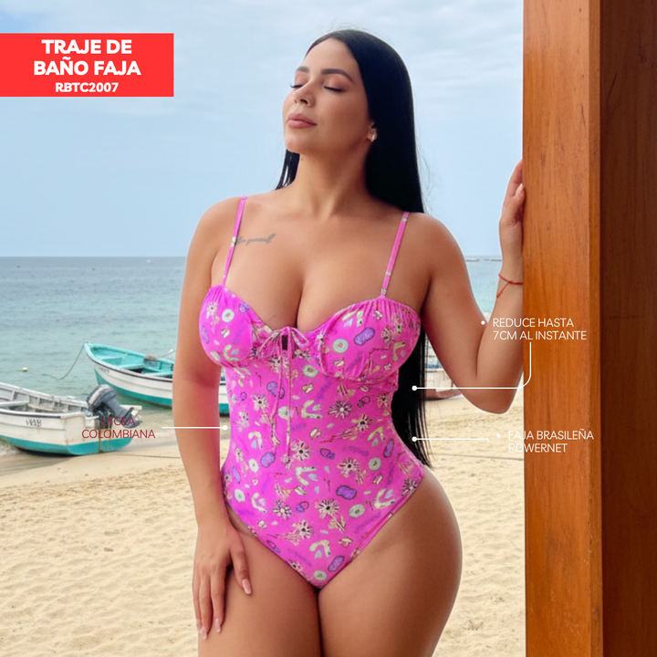 TRAJE DE BAÑO CON FAJA - COLECCION CASUAL RBTC2007 PINK (STOCK FABRICA)