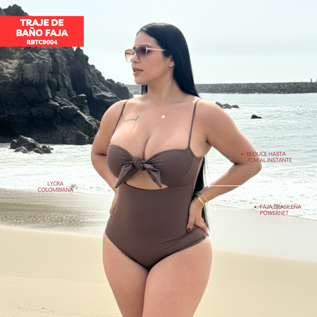 TRAJE DE BAÑO CON FAJA- EXCLUSIVE RBTC9004 CHOCOLATE DESTELLANTE (ENTREGA INMEDIATA)