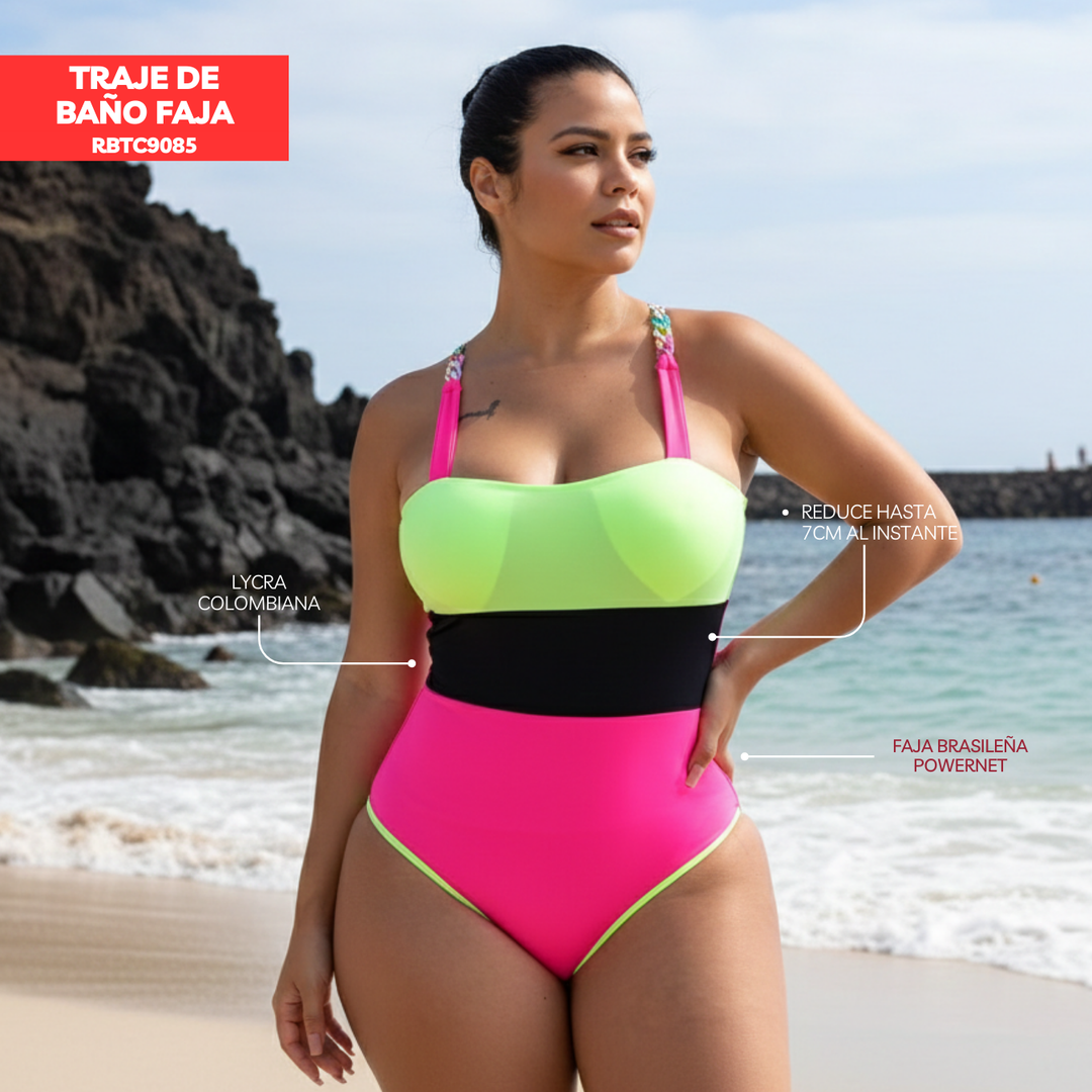 TRAJE DE BAÑO CON FAJA - COLECCION MODA RBTC9085 TRICOLOR1 (STOCK FABRICA)